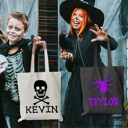 Personalized Name Halloween Canvas Tote Bags - Custom Trick or Treat Bag with - Gift Bag for Halloween Parties & Everyday Use