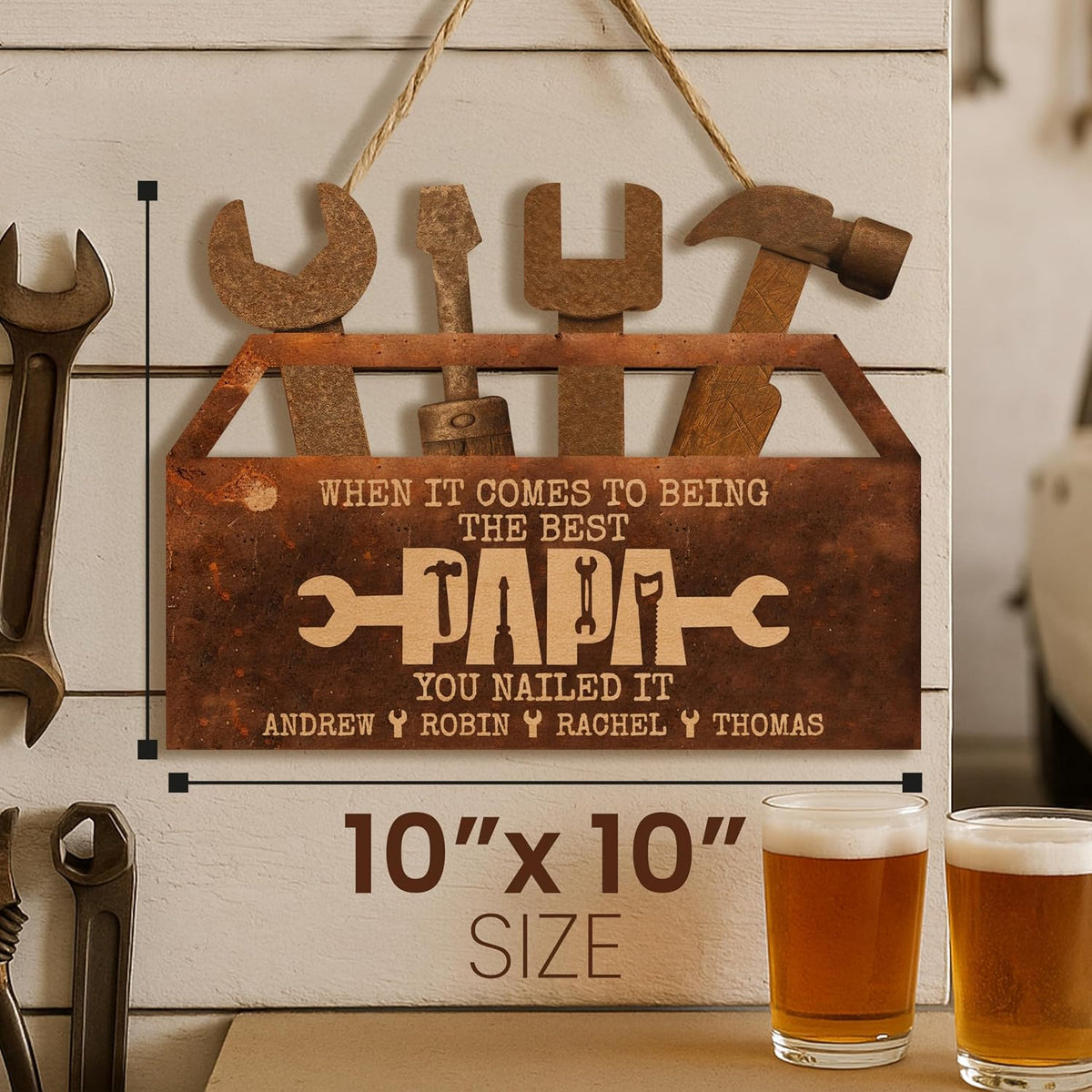 Custom Garage Sign for Dad, Grandpa, or Papa – Personalized Wall Decor for Man Cave or Workshop – Unique Gift from Kids for Father’s Day, Birthday, Christmas – Rustic Funny Shop Sign