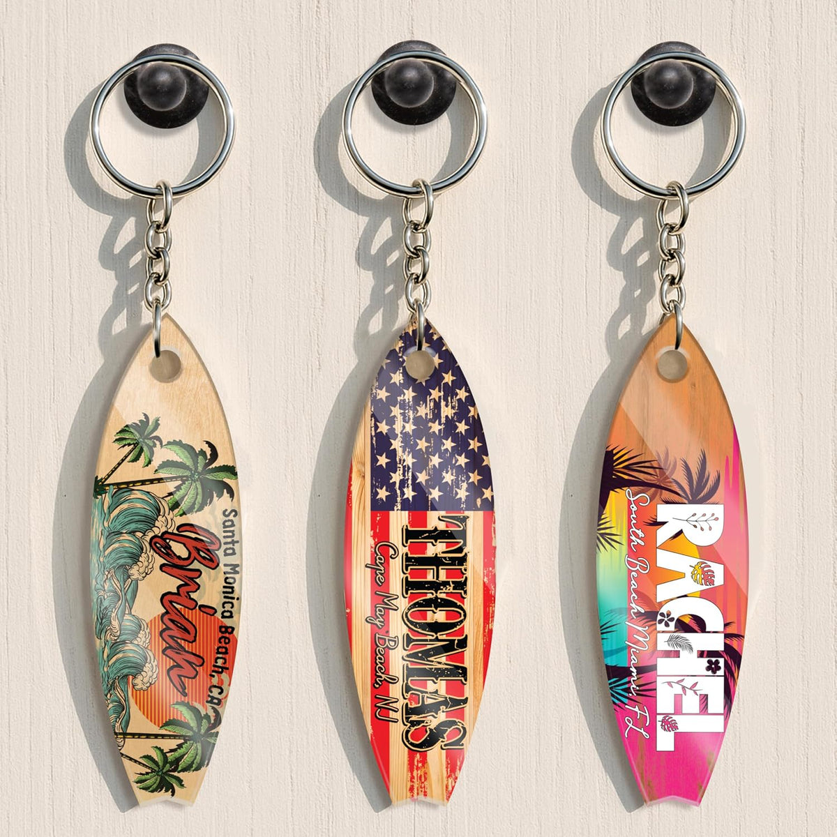 Personalized Surfboard Keychain with Name, Custom Beach Souvenir Gift