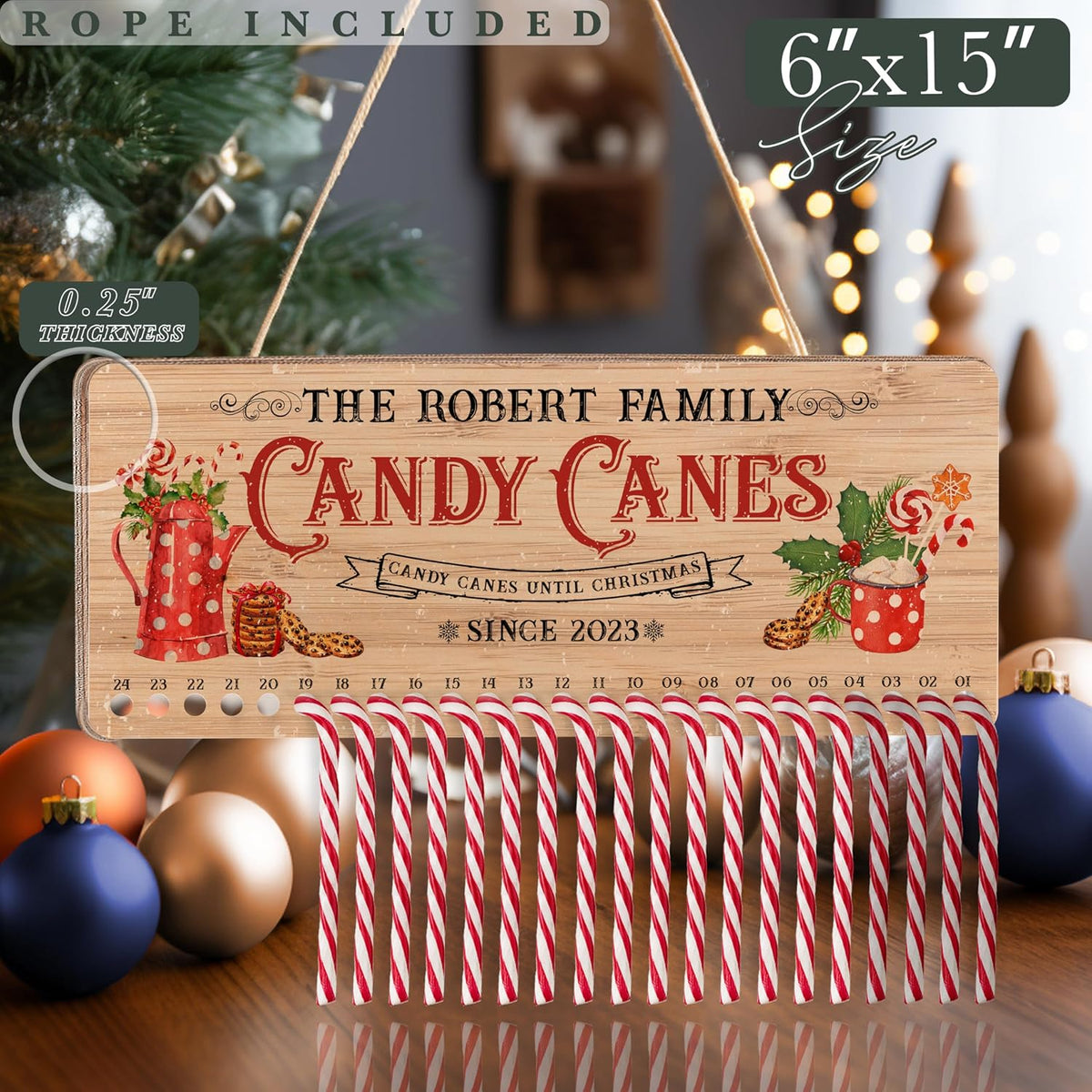 Personalized Christmas Countdown Wood Sign, Custom Advent Calendar Decor