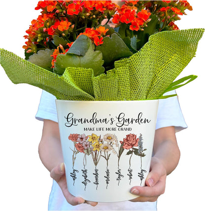 Zexpa Apparel Personalized Flower Pot for Grandma, Mom or Nana, Custom Birth Month Flower Planter with Names, Unique, Mother’s Day, Birthday or Holiday Present, Ceramic Pot