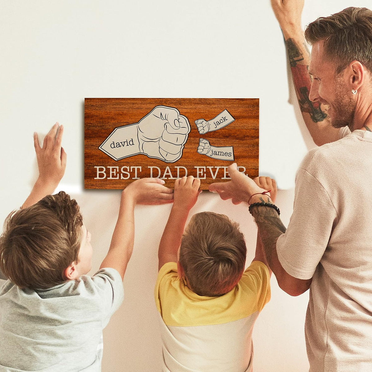 Personalized Fathers Day Papa Bear & Cubs Wood Signs w/Names - 6 Design 5 Wood Color - Customized Fishing Wooden Plaque - Custom Dad Gifts From Daughter, Son - Daddy, Grandpa Birthday Gifts C1