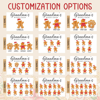 Tailored Moments Goods Personalized Christmas Cookie Box, Custom Acrylic Treat Container with Names & Gingerbread Icons, Grandma’s Favorite Cookies Storage Bin, Holiday Gift for Grandkids & Family