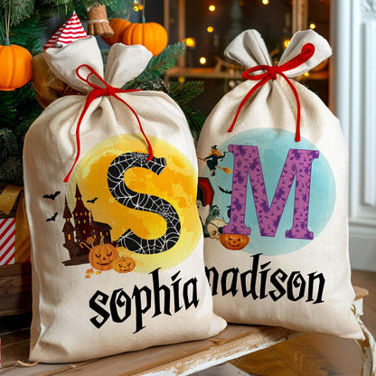 Personalized Halloween Trick or Treat Candy Sack - Customized Reusable Creepy and Funny Pumpkin Goodie Bag - Cotton Sacks 16 X 24 with 6 Design - Gift for Halloween Parties