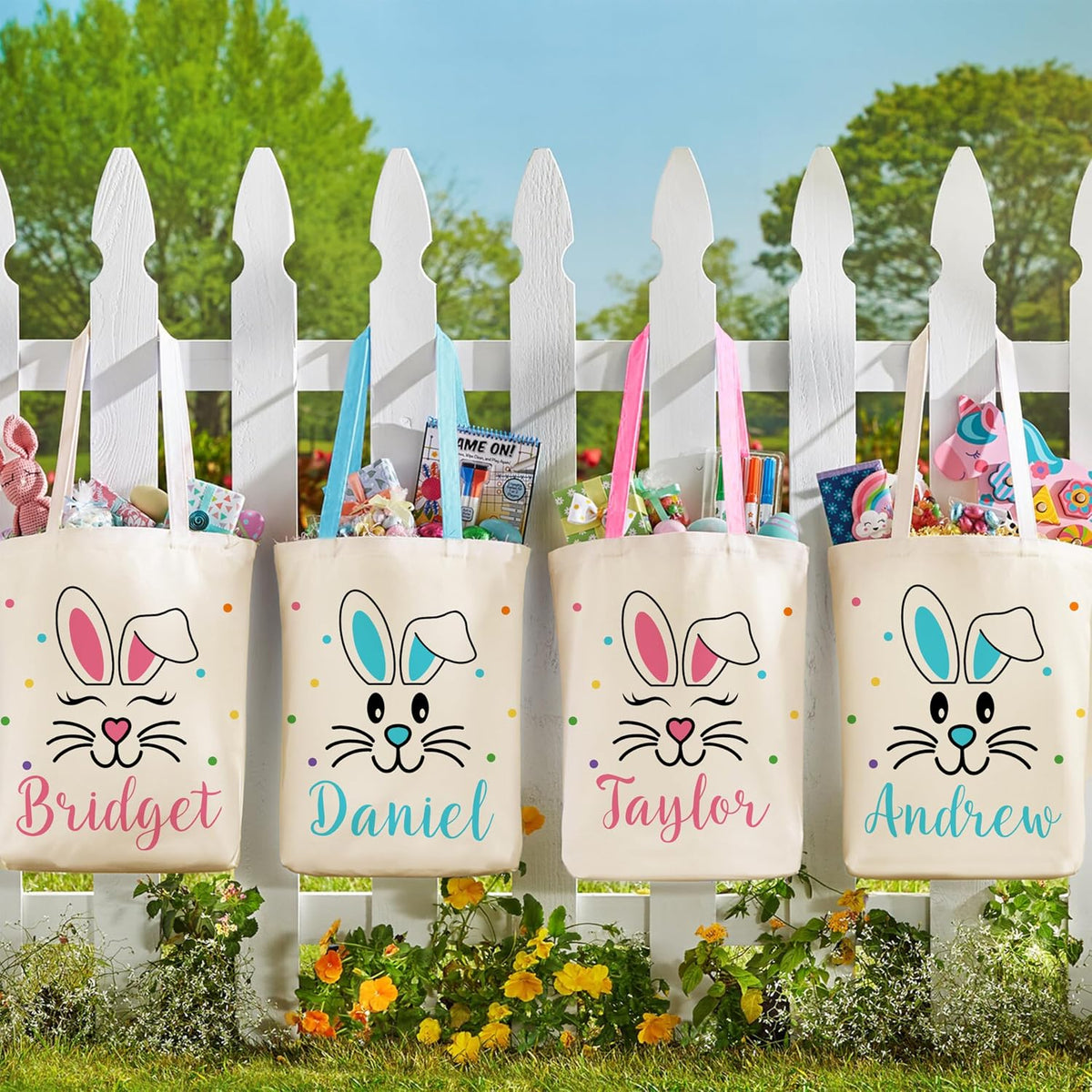 Personalized Easter Egg Hunt Tote Bag with Name, Custom Canvas Holiday Bag