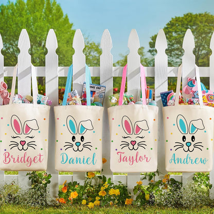 Personalized Easter Egg Hunt Tote Bag with Name, Custom Canvas Holiday Bag