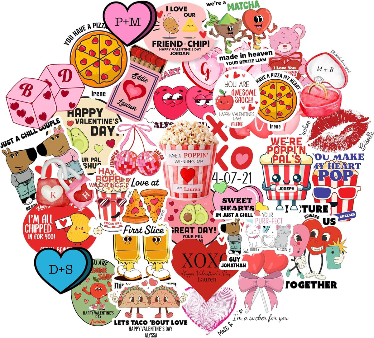 Personalized Valentine’s Day Treat Stickers – Cute Custom Labels for Applesauce, Chips, Cookies, Popcorn – Classroom Exchange Gift Tags for Kids, Friends – Add Name, Fun Puns