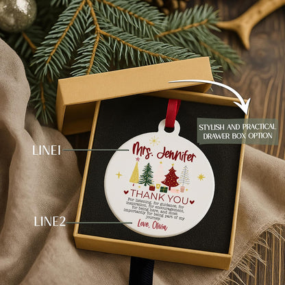 Personalized Teacher Ornament, Custom Name Thank You Gift for Teacher, Mentor or Coach, Ceramic or Acrylic Holiday Keepsake with Message, Appreciation Gift