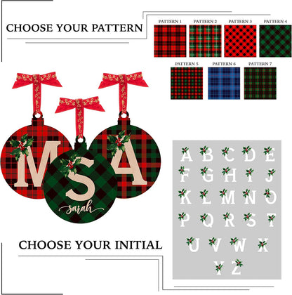 Personalized Christmas Initial Ornaments w/Name - Customized Wood Round Ornament Christmas Tree Decor - Custom Xmas Stocking & Gift Box Name Tag Circle Noel Decorations