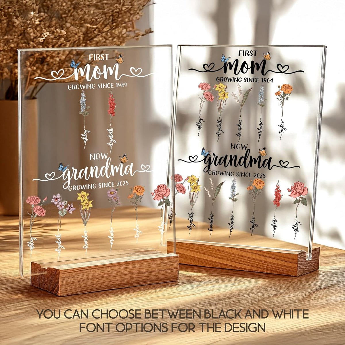 Personalized Birth Flower LED Acrylic Sign for Mom or Grandma – Custom Light-Up Plaque with Kids’ Names – Mother’s Day Gift, Christmas, or Year-Round Present, Birthday Floral Family Keepsake