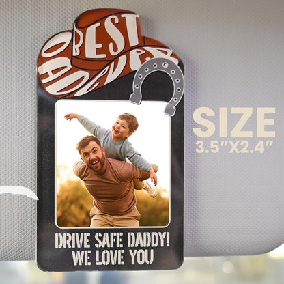 Personalized Cowboy Horseshoe Car Visor Clip – Custom Photo & Message Gift for Dad – Drive Safe Daddy – Cute Father’s Day Car Accessory from Kids – Best Dad Ever