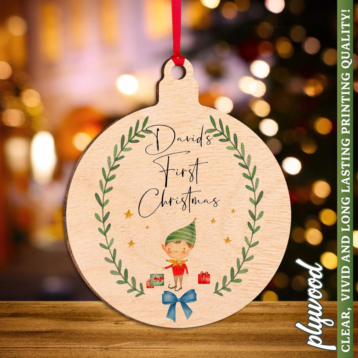 Custom Babys First Christmas Ornament for Holiday Tree Decoration, Personalized Xmas New Baby Stocking & Gift Tag for Boy and Girl