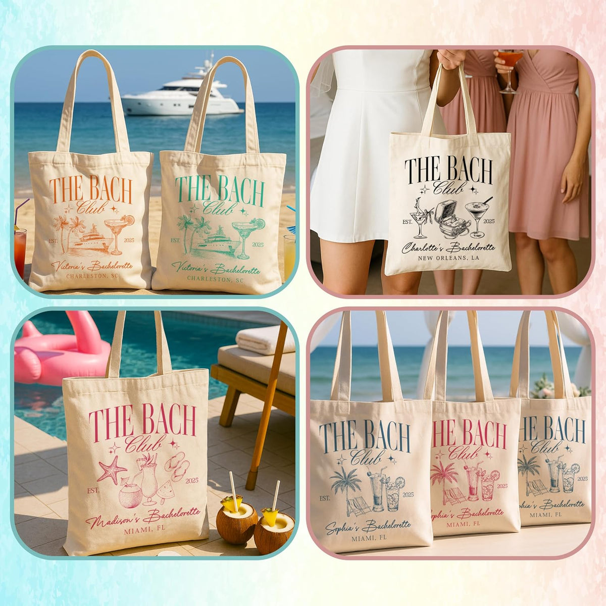 Zexpa Apparel Personalized Bridesmaid Bachelorette Tote Bags – Custom Canvas Wedding Party Gifts for Bride Tribe – Reusable Bridal Shower Favors for Beach, Shopping, Engagement, Girls Weekend, Travel