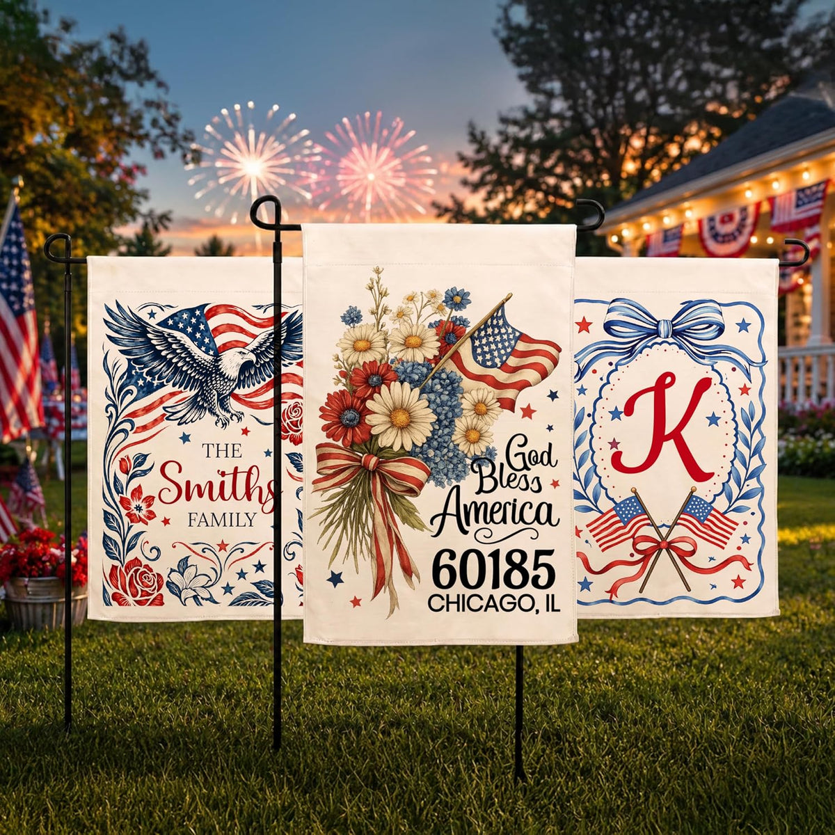Personalized Camping Garden Flag 13x18 Inch Double Sided, Custom Family Name Welcome to Our Campsite Yard Flag