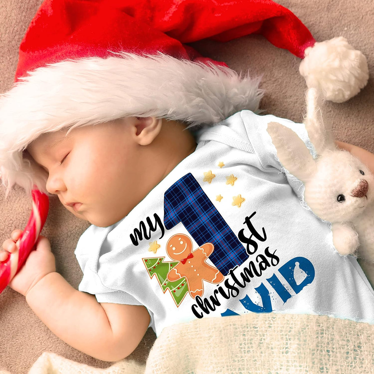 Personalized Baby Boy Christmas Onesie with Name, Custom My First Xmas Gift
