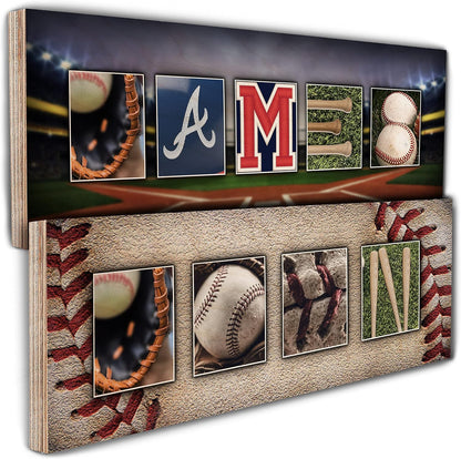 Personalized Baseball Wood Sign with Name, Custom Sports Wall Decor for Men