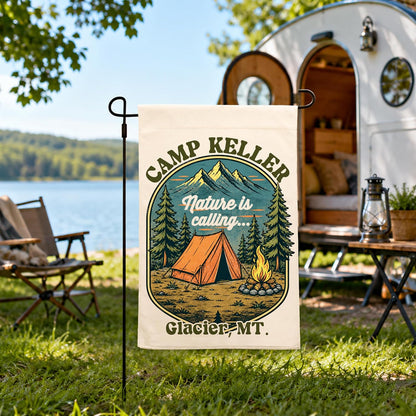 Personalized Camping Garden Flag 13x18 Inch Double Sided, Custom Family Name Welcome to Our Campsite Yard Flag
