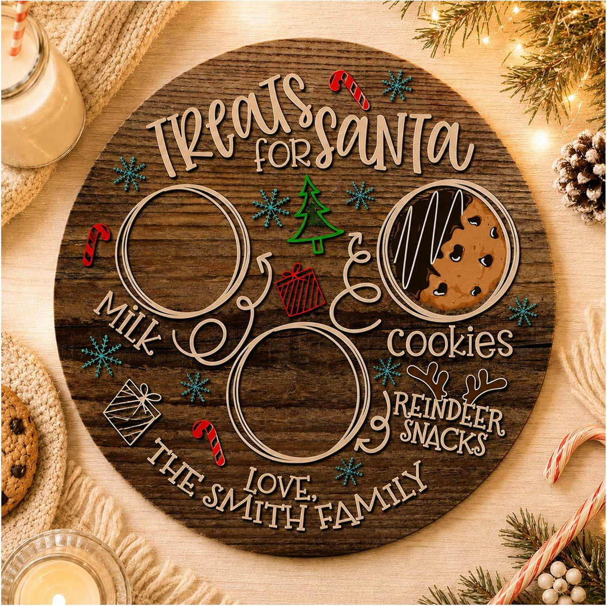 Personalized Christmas Cookie Tray for Santa, Custom Wooden Xmas Decoration