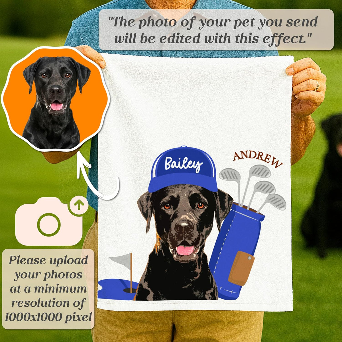 Zexpa Apparel Custom Pet Golf Towel – Personalized Golf Club Towel with Your Dog or Cat Photo & Name – Unique Pet Lover Golf Accessory Gift for Golfers & Pet Owners