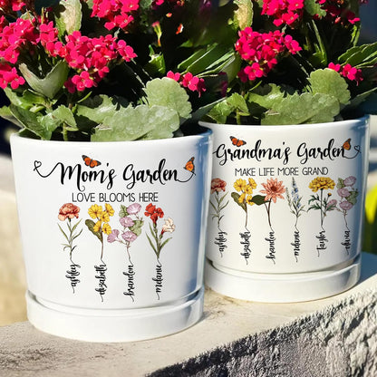 Personalized Grandma Gift - Custom Flower Pot with Names - Ceramic Planter Gift for Mom, Grandma's Garden for Grandma