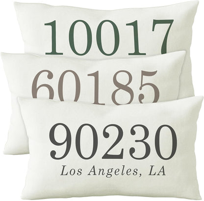 Personalized Zip Code Lumbar Pillow Case, Custom City and State Home Gift