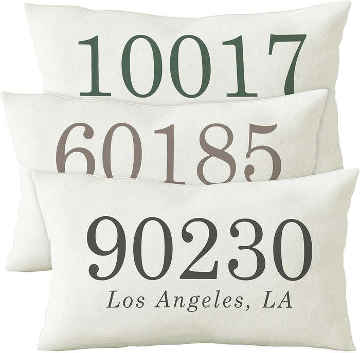 Personalized Zip Code Lumbar Pillow Case, Custom City and State Home Gift
