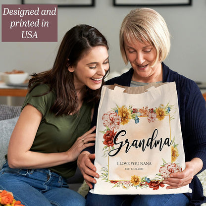 Personalized Mother's Day Tote Bag for Women w/Name - 3 Designs - Customized Floral Canvas Bag Gift for Mom - Custom Reusable Shopping Grocery Bag w/Text - Tote Bag Aesthetic Wedding Birthday Gifts C1