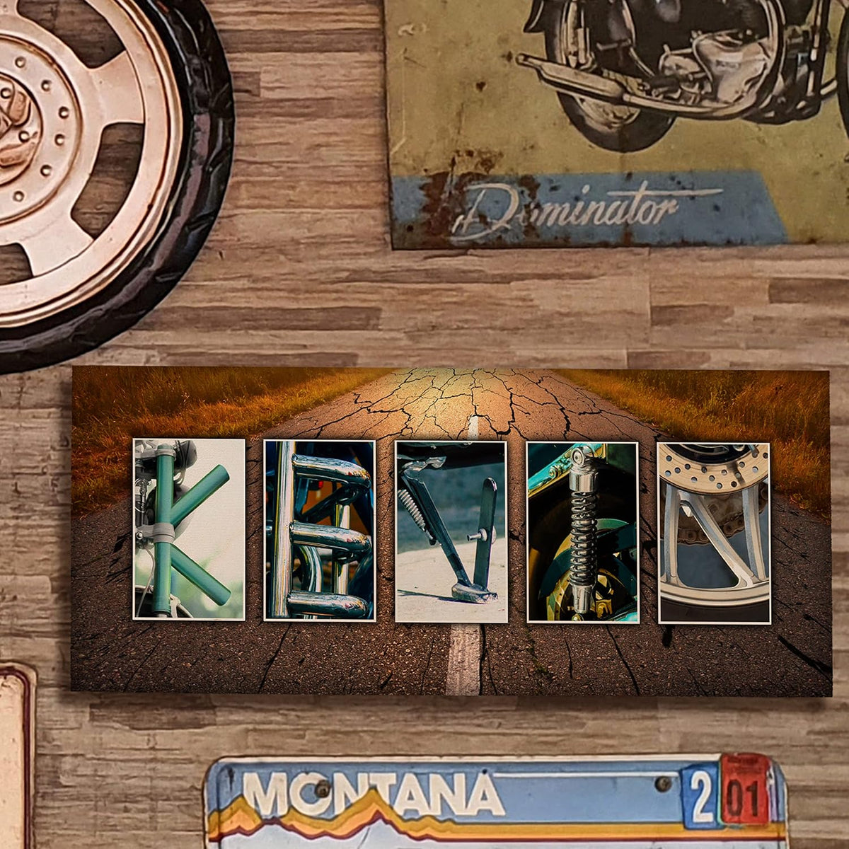 Zexpa Apparel Personalized Motorcycle Wood Sign w/Name Art 7"x18" - Customized Motor Cycle Accessories Wooden Board Decor