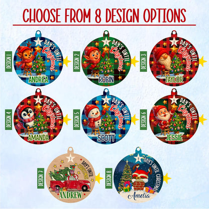 Personalized Christmas Countdown Ornament for Kids - Custom Name Holiday Tree Hanging Gift Decoration - 8 Design Options - Cute Reindeer, Elf, Santa, Penguin & Truck Themes for Boys & Girls