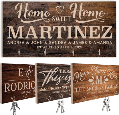 Personalized Wood Key Hook for Wall, Custom Entryway Organizer Gift for Mom