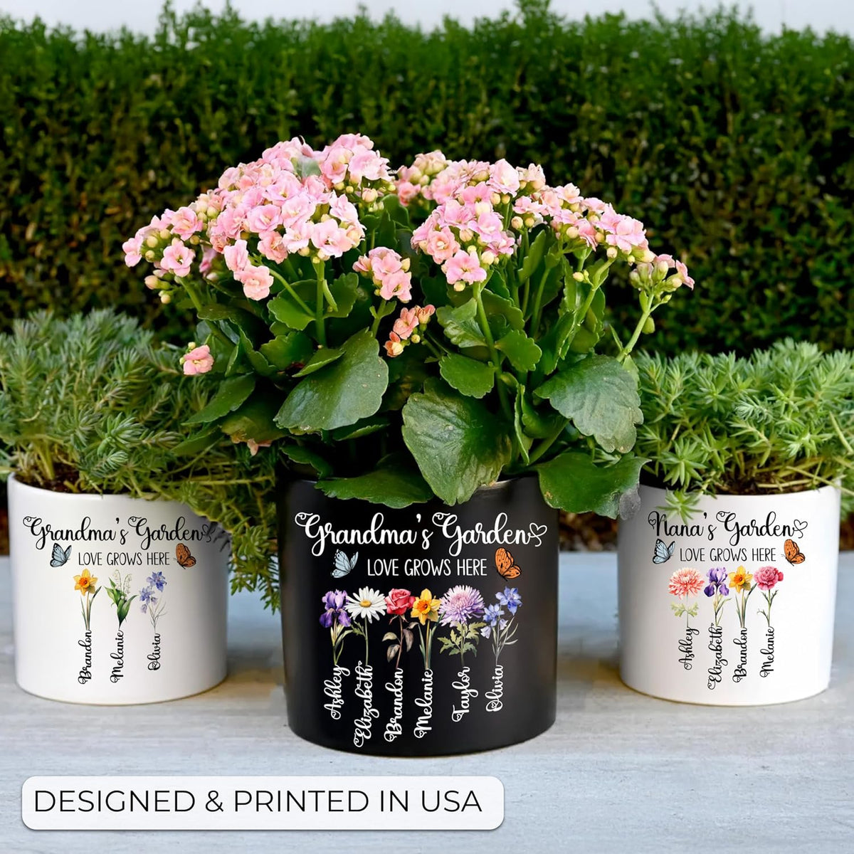 Zexpa Apparel Personalized Flower Pot for Grandma, Mom or Nana, Custom Birth Month Flower Planter with Names, Unique, Mother’s Day, Birthday or Holiday Present, Ceramic Pot