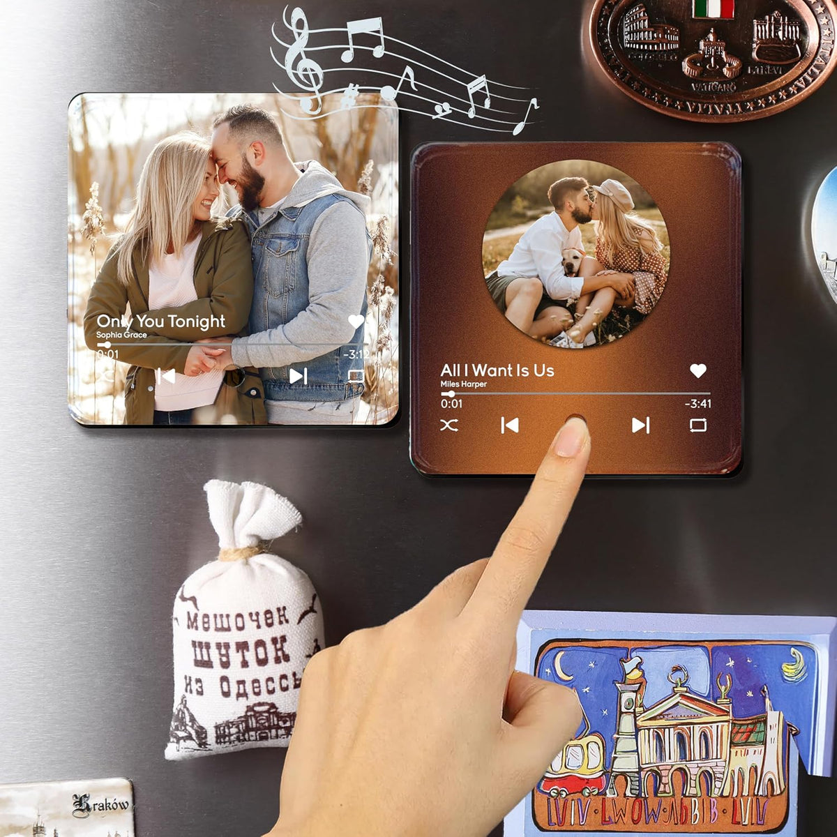 Custom Music Player Magnet for Fridge - Acrylic Music Plaque with Personalized Photo and Song - Unique Gift for Birthdays, Christmas or Valentine’s Day - USB Rechargeable