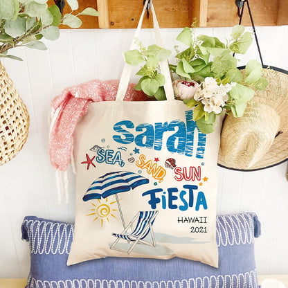 Personalized Beach Tote Bag with Name, Custom Canvas Vacation Travel Gift