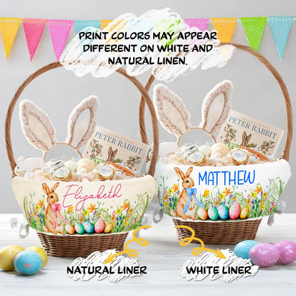 Personalized Easter Basket Liner with Name, Custom Bunny Egg Hunt Cover
