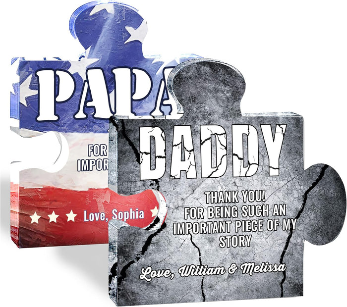 Personalized Puzzle Acrylic Sign for Dad Grandpa Papa – Custom Name Thank You Gift for Father's Day, Birthday, Christmas – Clear Desktop Block Keepsake from Kids Grandchildren Family