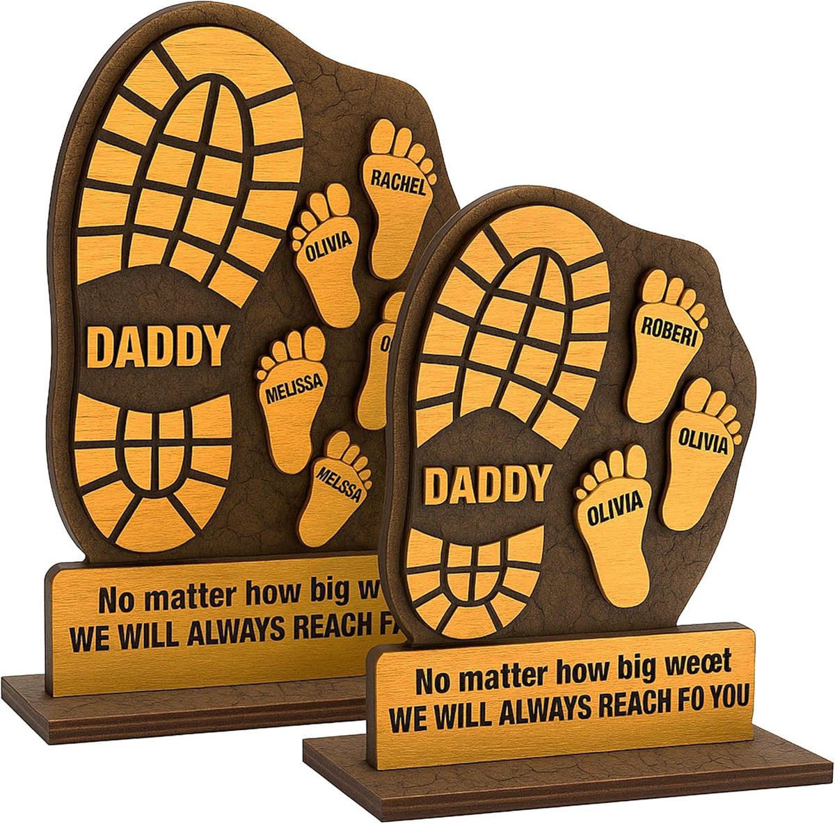 Personalized Father’s Day Gift Plaque From Kids – I’m Following in Dad’s Footsteps Acrylic Sign from Son or Daughter – Custom No Matter How Big We Get Desk Keepsake for Dad, Papa, Bonus Dad, Daddy