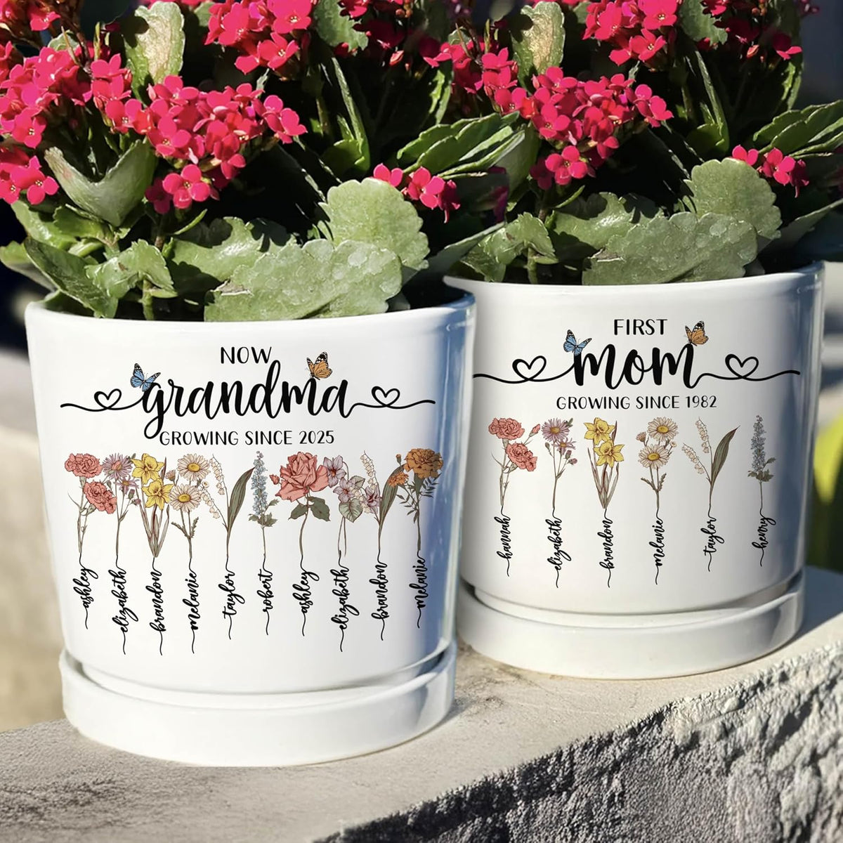 Personalized Grandma Gift - Custom Flower Pot with Names - Ceramic Planter Gift for Mom, Grandma's Garden for Grandma