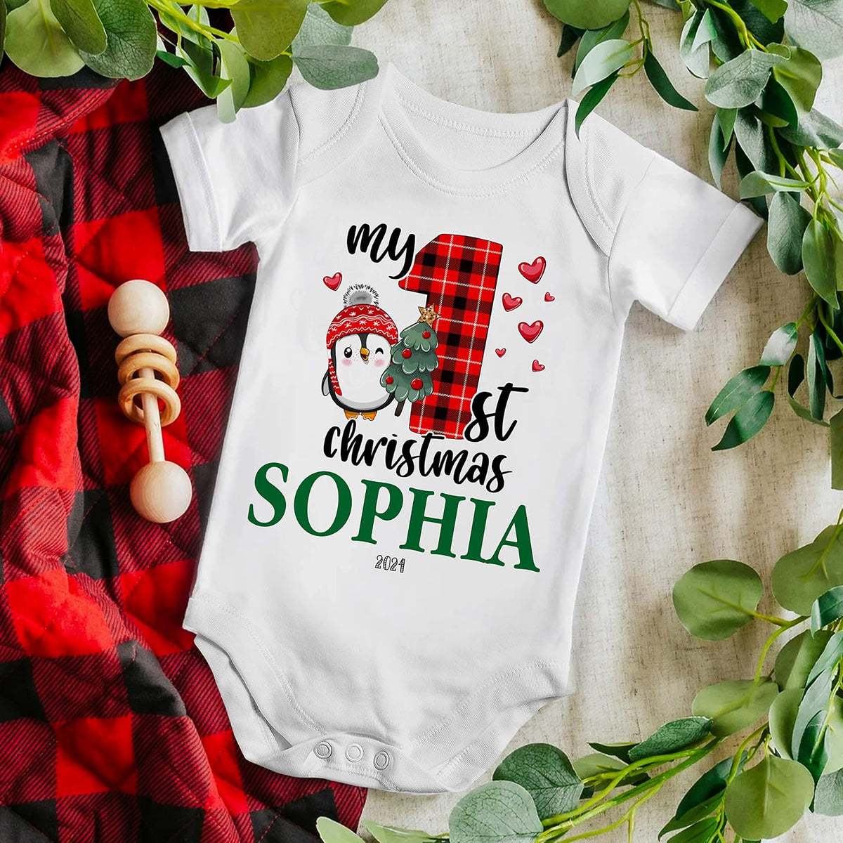 Personalized Baby Boy Christmas Onesie with Name, Custom My First Xmas Gift