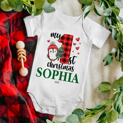 Personalized Baby Boy Christmas Onesie with Name, Custom My First Xmas Gift
