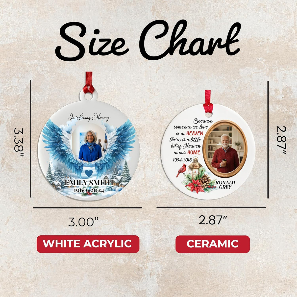 Memorial Christmas Ornament – in Loving Memory Photo Remembrance for Loss of Loved One – Personalized Round Ceramic Keepsake with Custom Picture – Sympathy Gift, Bereavement Christmas Decoration