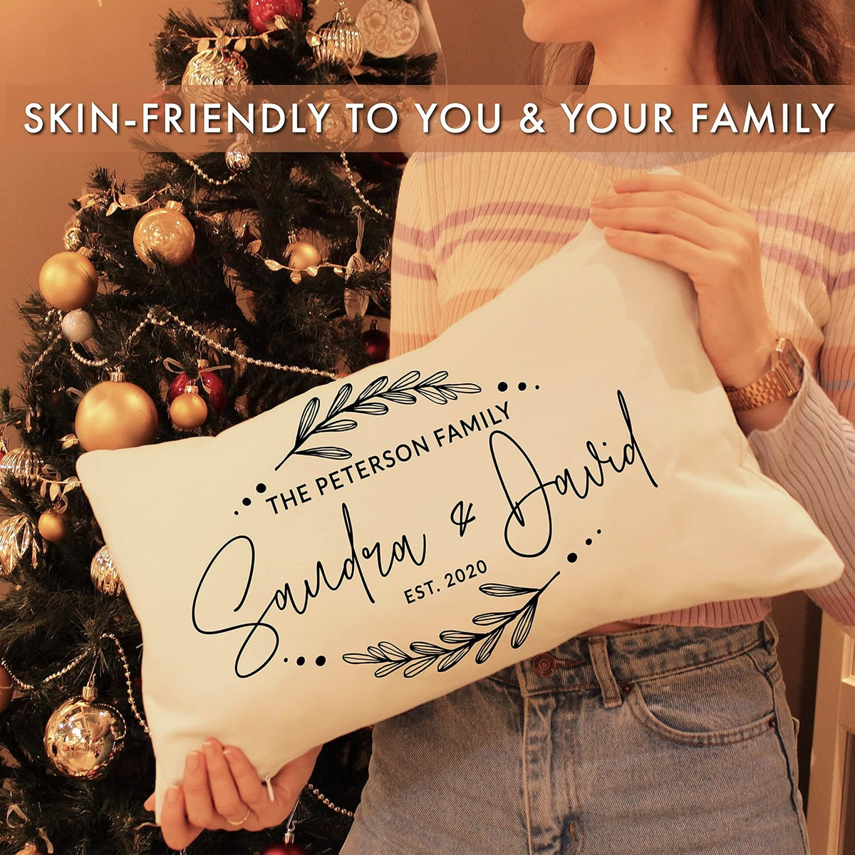 Personalized Lumbar Pillow 12x20 with Family Name, Custom Grandma Gift