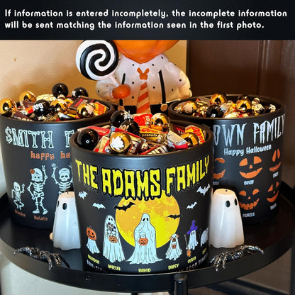 Zexpa Apparel Personalized Halloween Pot with Family Names Gifts for Gradma, Dad, Mom - Candy Bowl Customized Ghost Gift Idea for Families, Pumpkin, Put The Candies, Trick or Treat, Add Text