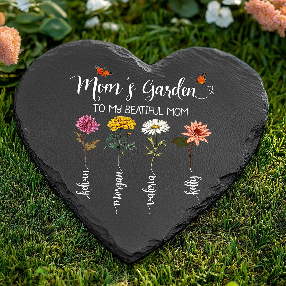 Personalized Grandma's Garden Slate Sign, Custom Birth Month Flower Gift