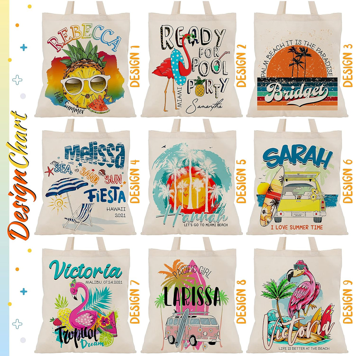 Personalized Beach Tote Bag with Name, Custom Canvas Vacation Travel Gift