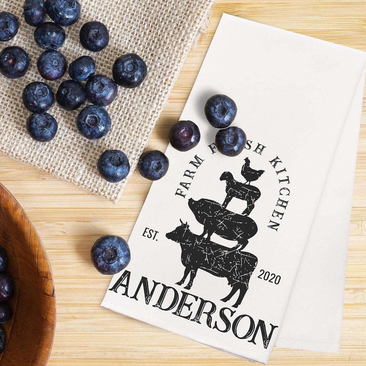 Personalized Tea Towel with Initial and Name, Custom Monogram Kitchen Gift
