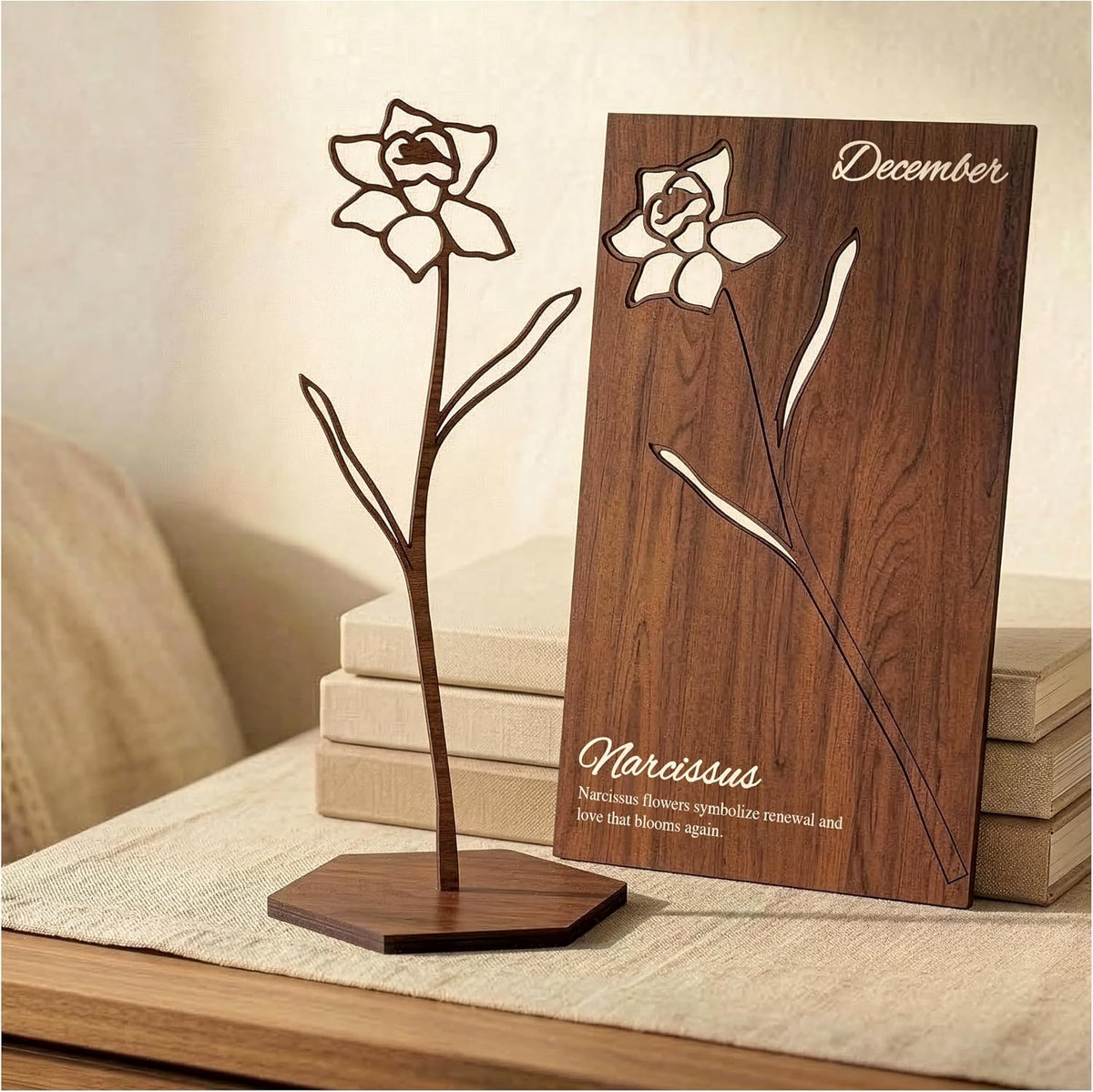Birth Month Flower Wooden Decor, Grandma Mothers Day Gift for Mom Nana Gigi, Elegant Floral Home Decor, Birthday Christmas Gift