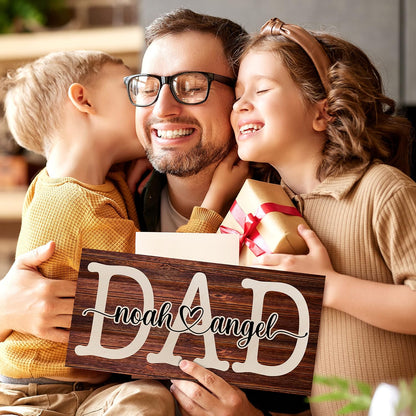 Personalized Fathers Day Papa Bear & Cubs Wood Signs w/Names - 6 Design 5 Wood Color - Customized Fishing Wooden Plaque - Custom Dad Gifts From Daughter, Son - Daddy, Grandpa Birthday Gifts C1