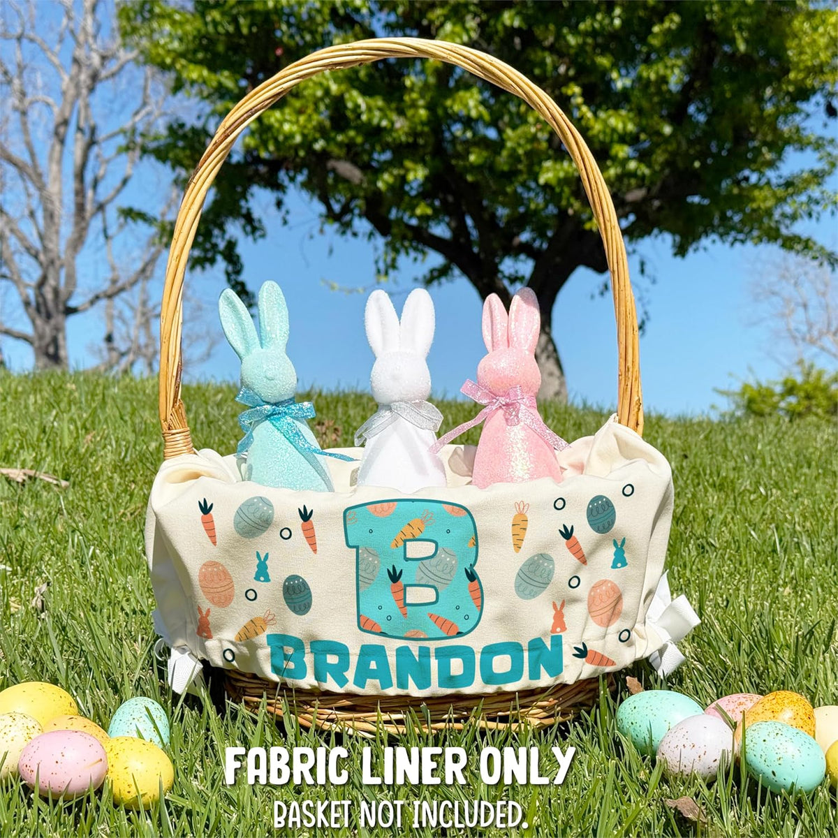 Personalized Easter Basket Liner with Custom Name – Easter Basket Essentials for Holiday, Egg Hunt & Gift Baskets – Customizable Cover Only, Basket Not Included – Unique Gift for Girls, Boys and Kids