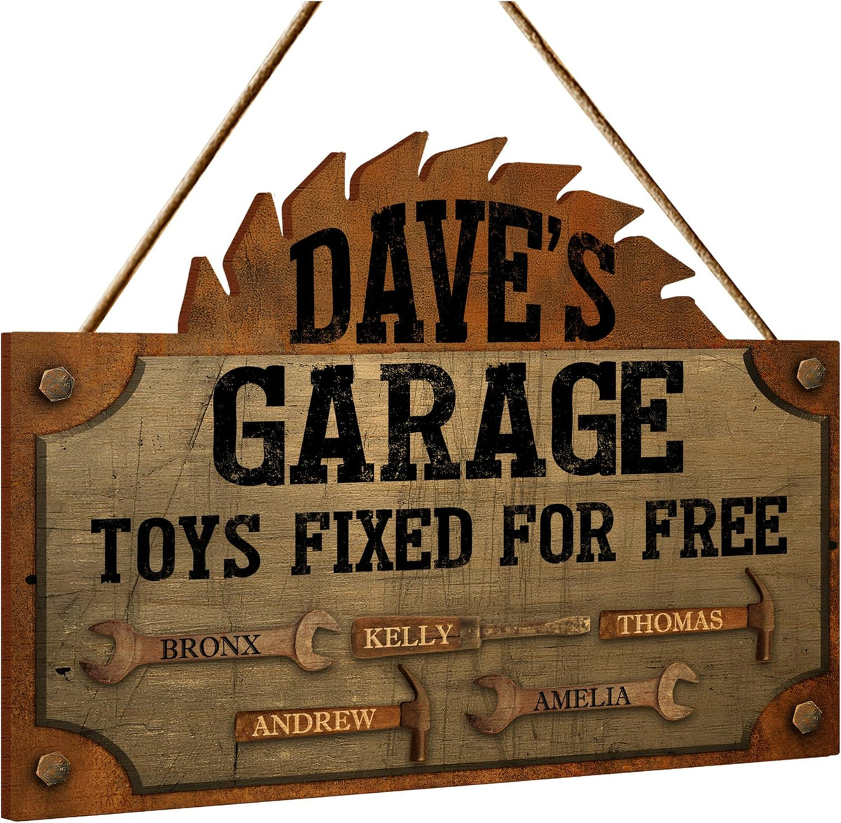 Personalized Garage Wood Sign for Dad, Custom Rustic Workshop Decor Gift