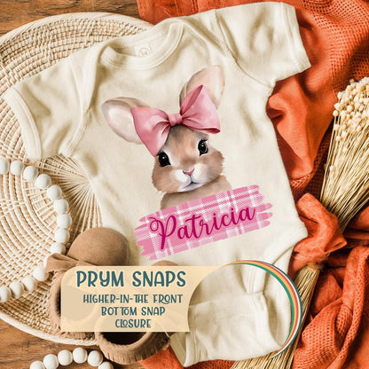 Personalized Easter Baby Bodysuit with Name, Custom Bunny Newborn Outfit
